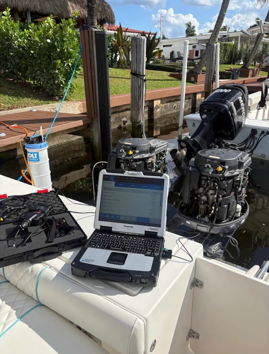 Marine engine diagnostics with professional equipment